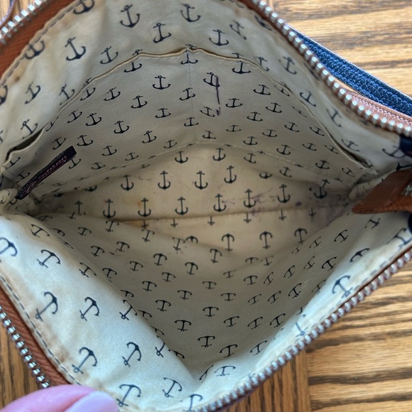 Vintage Brighton Tan & Navy Leather Anchor Lined Crossbody Starfish Bag - Picture 6 of 13